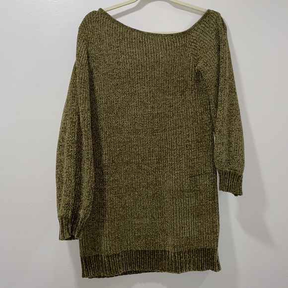 🍁 Vici- OBSESSED WITH ME CHENILLE OFF THE SHOULDER MINI DRESS - MOSS GREEN - Picture 5 of 5